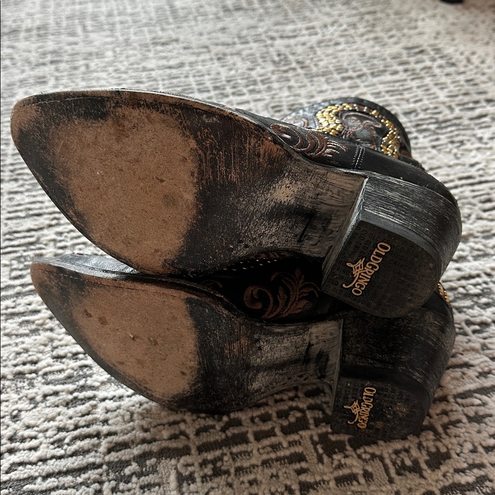 Old Gringo RARE Studded Black and Gold Western Boots - Picture 6 of 7